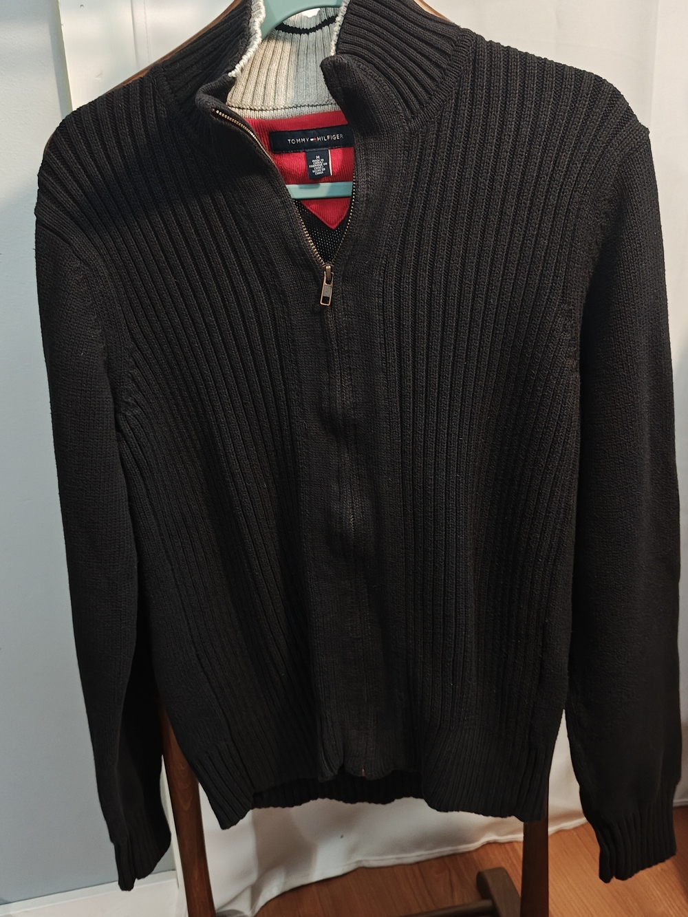 Tommy Hilfiger Black Ribbed Full-Zip Men’s Sweater